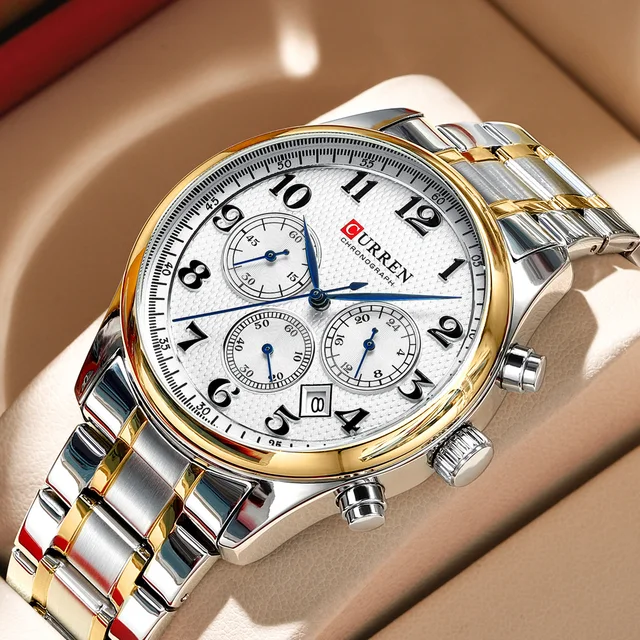 CURREN Men's Watches Luxury Brand Quartz Wristwatch - Chronograph Round Dial with Auto Date, Waterproof
