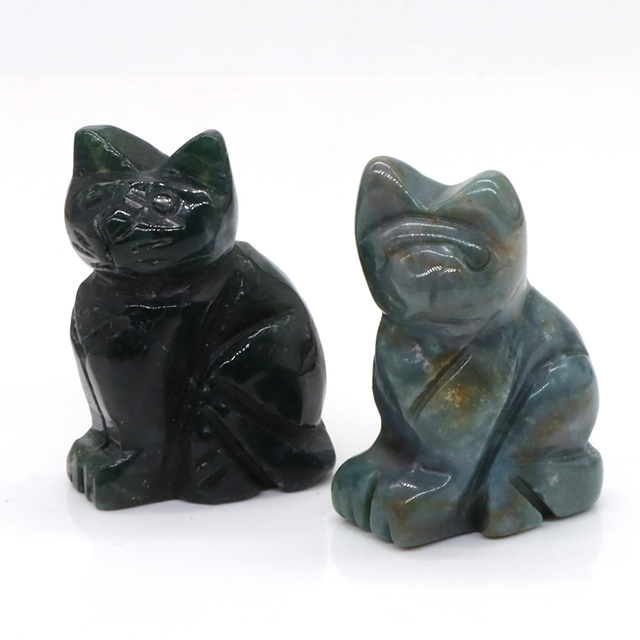 Stone Carving Cat Figurine Natural Gemstone Quartz Agate Jade Crystal Healing Animals Statue Home Decoration