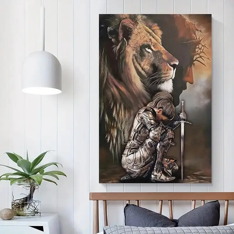 Tableau Peinture Acrylique sur Toile - Le Lion et les Guerriers Massaï - Décoration