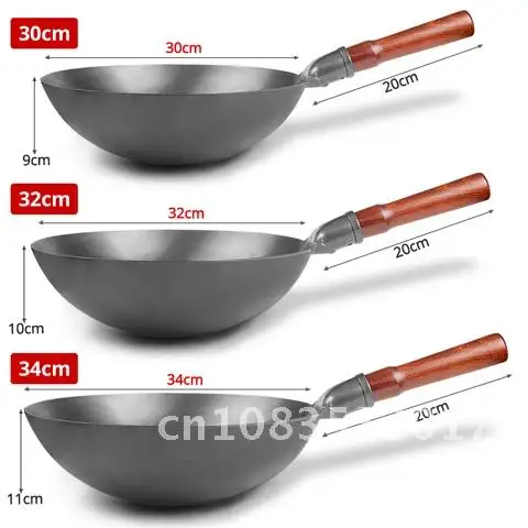 

Pan Wok,Traditional Chinese Iron Wok With Detachable Wood Handle,No Chemical,Hand Hammered Scratch Resistant Kitchen Cookware