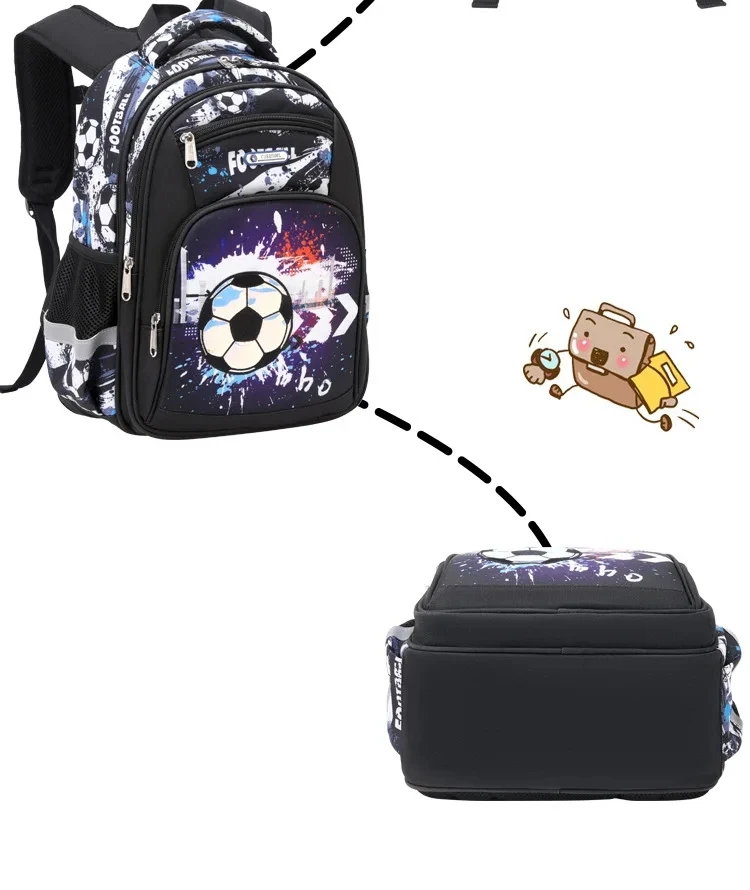 Football print nylon school bag open compartment interior