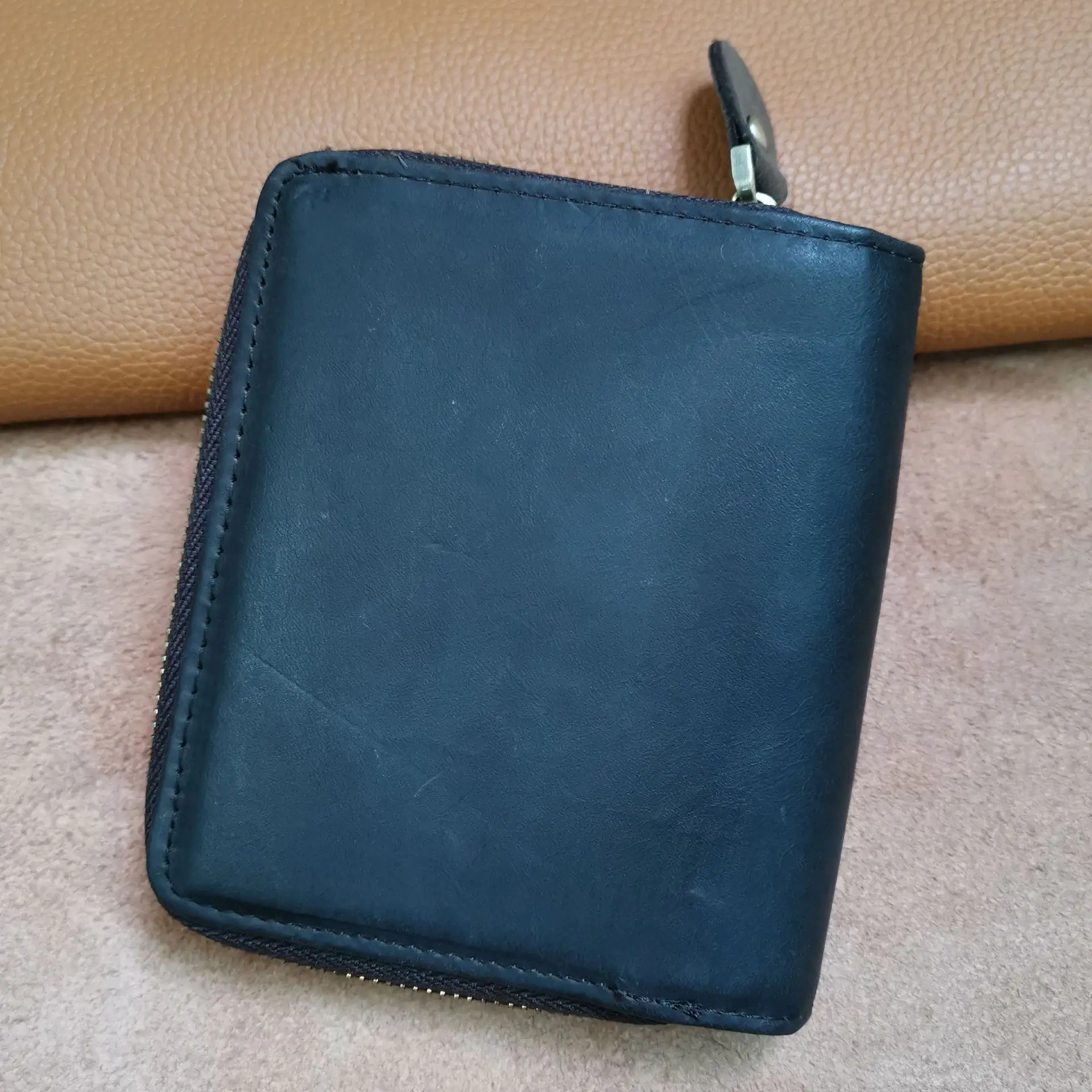 Clearance Genuine Leather Men's Wallets Small Coin Purse Zipper Short Wallet Card Holder Money Bag for Male