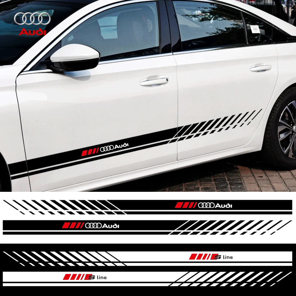 Auto Pvc Logo Auto Porta Laterale Gonna Striscia Decorazione Adesivo Per Audi S Line A3 A4 B8 8P 8V B6 A5 A6 C7 Q5 B9 Rs Quattro Q3 Q5 Tt