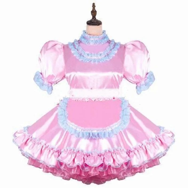 

Cosplay Sissy Pink Girl Satin Lockable Dress Sexy Maid Adult Custom Fantasy Carnival Costume