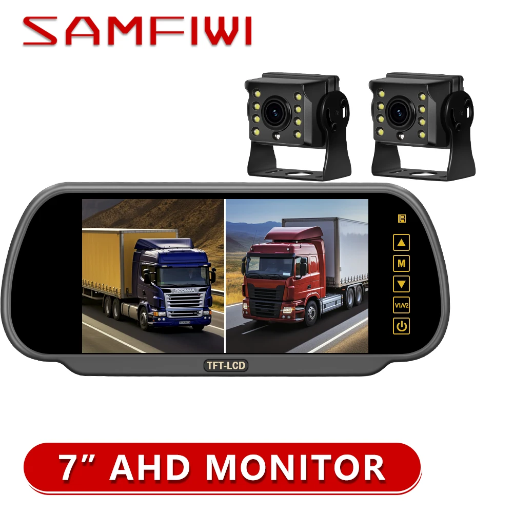 

7-дюймовый TFT ЖК-монитор для зеркала, AHD/HD Автомобильный дисплей, зеркальный экран для парковки автомобиля, камера заднего вида, ночное видение, Реверсивный 12-24 В