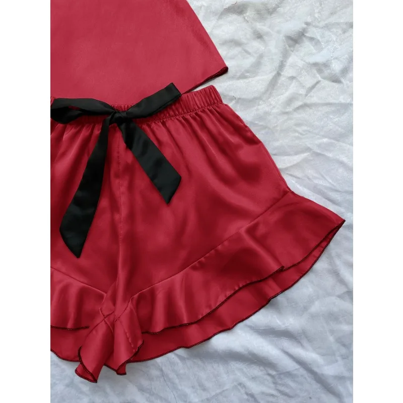 Sexy Sundress Loungewear Suit Women's Summer Cool Casual Fashion Vest Shorts Home Clothes Set New Ice Silk Solid Pajamas Outfit