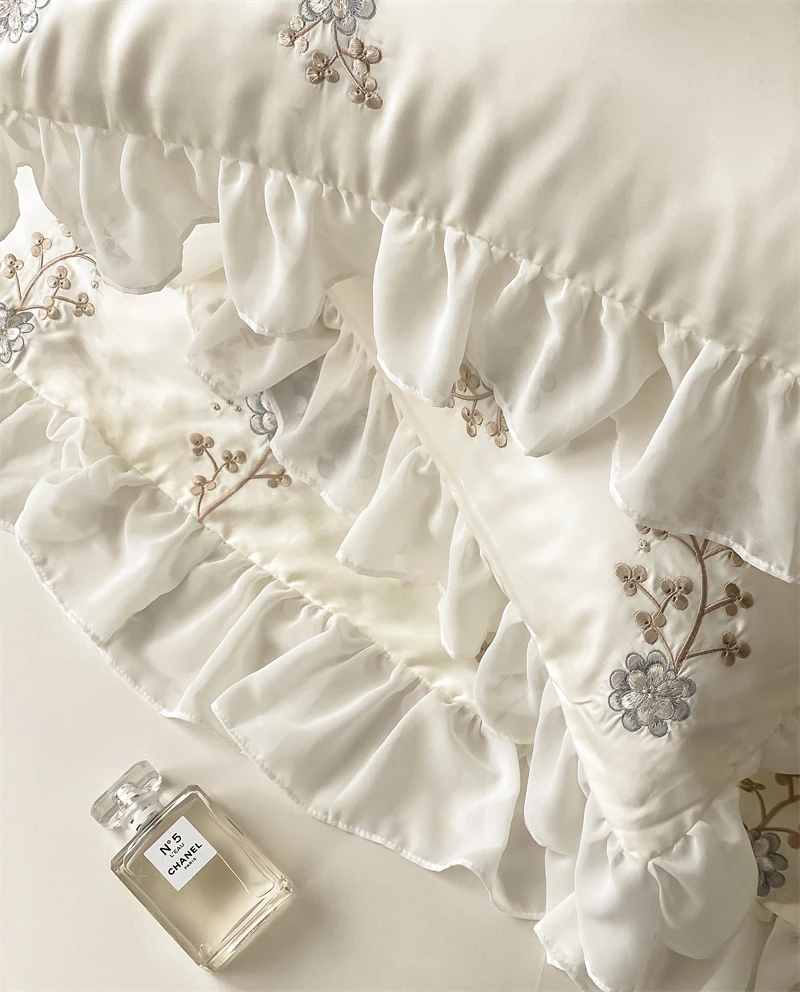 Waliicorners Ruffles Quilt Cover Set Bed Linen Pillow Shams White Summer Smooth Soft Cozy Breathable Flowers Embroidery Princess Bedding Set 19 Sd15f797f1ffb444a9ef87b8c2db4fdd1L