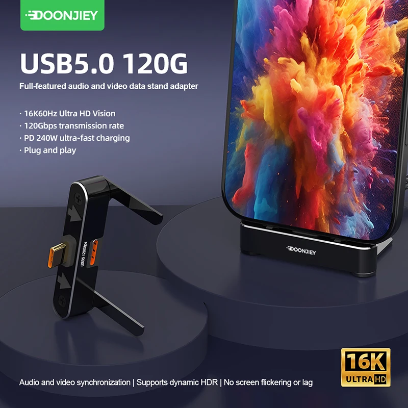 USB5.0 타입 C 폰 스탠드 어댑터 240W 고속 충전 120Gbps 16K 다기능 접이식 컨버터 호환 썬더볼트 5/4