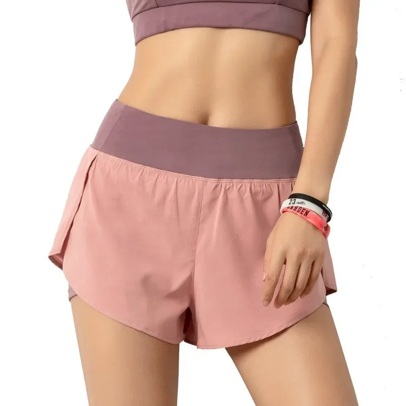 Women Running Training Two-Piece Fitness Leggings Summer Thin Quick-Dry Anti-Exposure High-Waisted Illusion