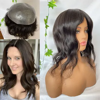 Parrucchino da donna con base in PU, capelli umani lisci, sistema di sostituzione dei capelli castani, capelli Remy 8x10, lunghi 12 pollici, parrucchino da uomo