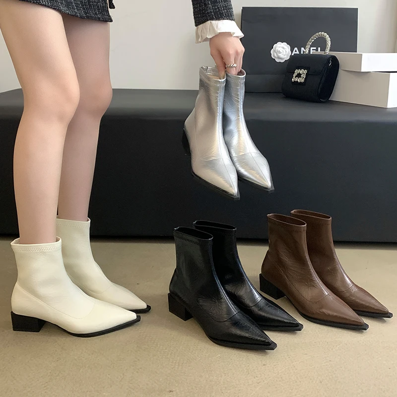 2025 Ladies Ankle Boots Shoes Middle Heels New Fashion Female