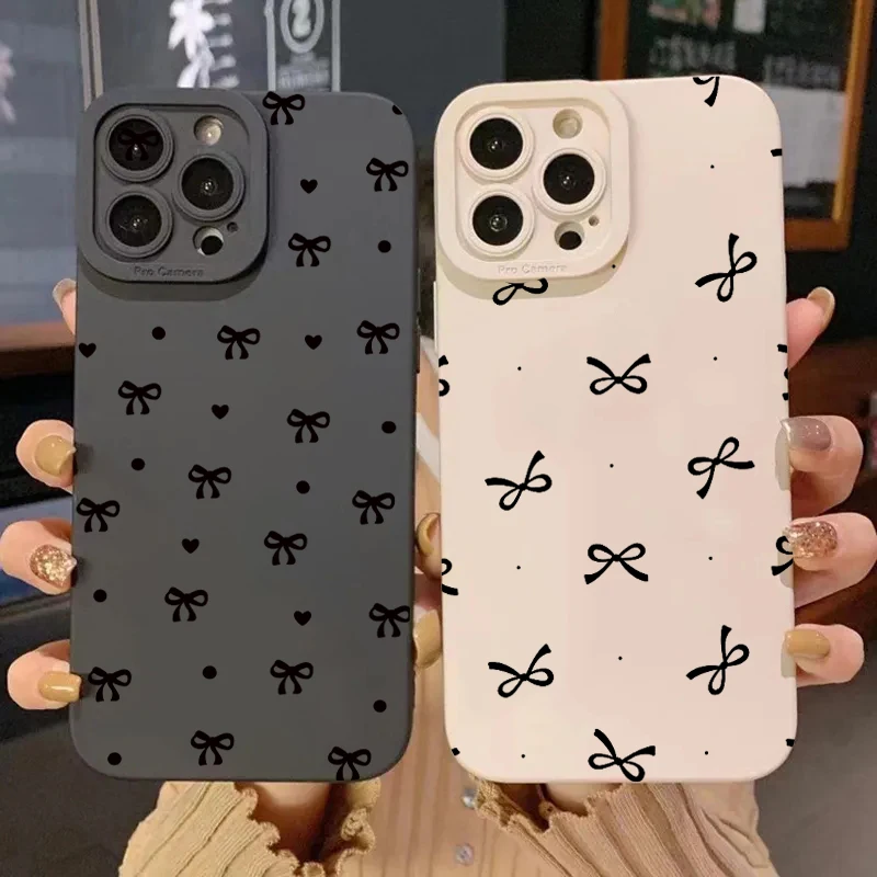 Elegant Black Bow Shockproof Silicone Phone Case – Soft and Durable Cover