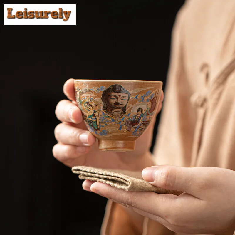 Handmade Dunhuang Cultural Teacup Retro Buddha Master Cup High Foot Personal Special Tea Mug Household Tea Bowl Chazhan Teaware