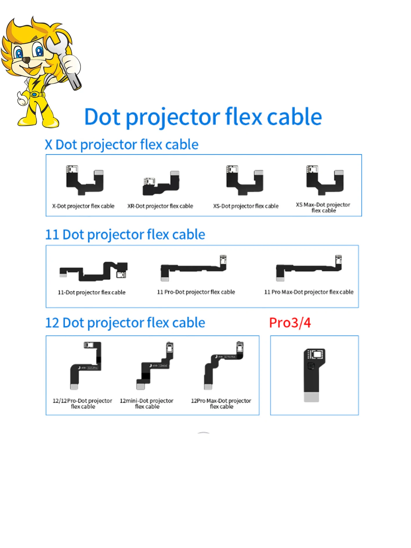 Jcid Dot Matrix Flex Cable Face Id Flex Cable Per Iphone X Series/11 Series/12Series/13 Series/ Ipad Pro3/4 Face Id Repair
