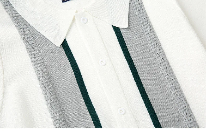 Men's Summer Business Knit Short Sleeve Polo Shirts Streetwear Button-down Breathable Striped Fashion Light Luxury Retro Shirts 18