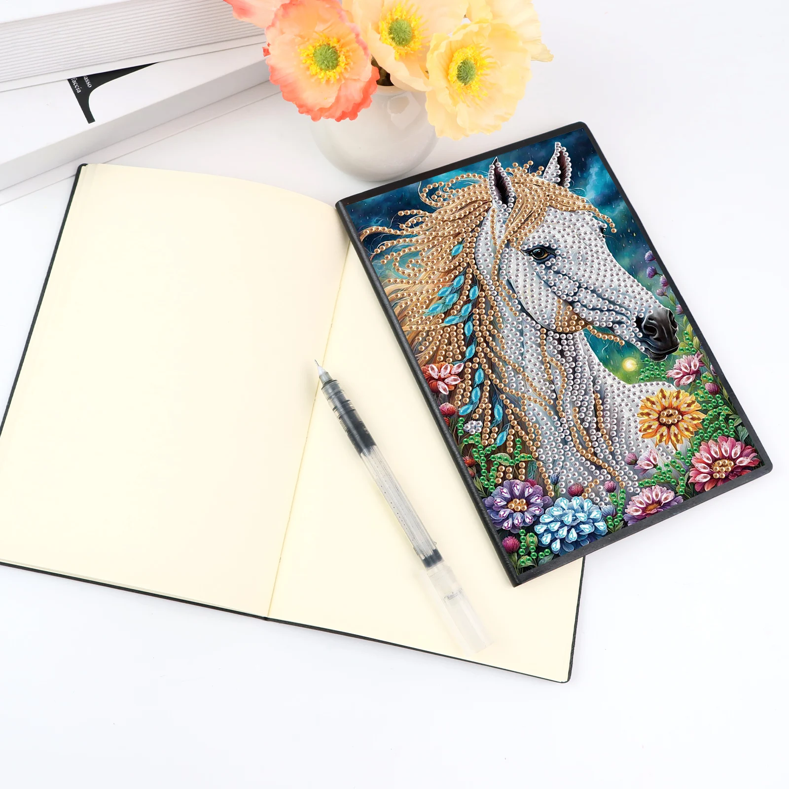 Diamond Art Painting Notebook Kits, DIY White Horse for Adults Diamond Dots Notebook, Journals for Creative Home office Gift 6