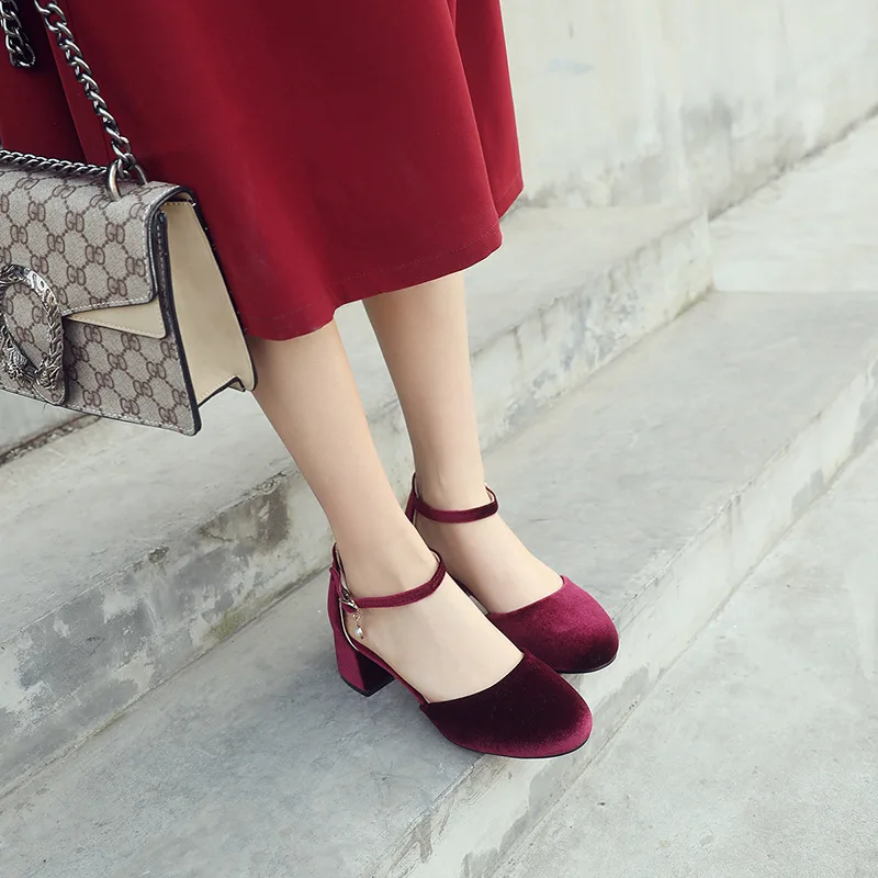 

New Arrival Style Ladies Chunky Heels Pumps Ankle Strap Summer Spring Large Size 34-52 Daily Wear Evening Fashion Party Shoes