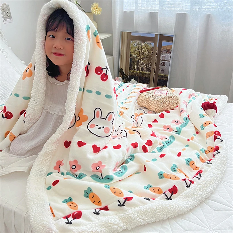 

Cute Cartoon Skin-Friendly Soft Children's Blanket Double-Layer Thickened Lamb Fleece Blanket Sofa Office Nap Shawl Blanket