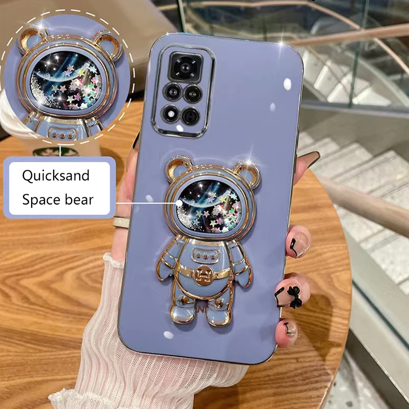 Astronaut Space Bear Bracket Plated Phone Case Cover