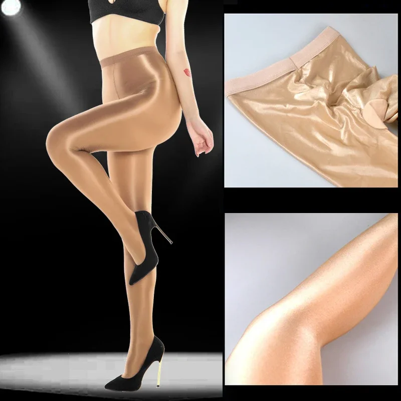 HTRUIYATY Collant Danza Di Seta Lucido Per Donna Vita Alta Calze di Shiny Pantyhose Collant Lucidi Oleosi Calze Setosi