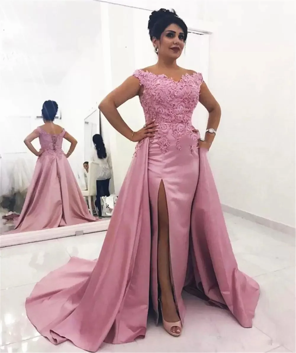 

MULONG Off The Shoulder Satin Mother Bride Dress For Wedding Mermaid Appliques Lace Higth Split Mother Of The Bride Dresses