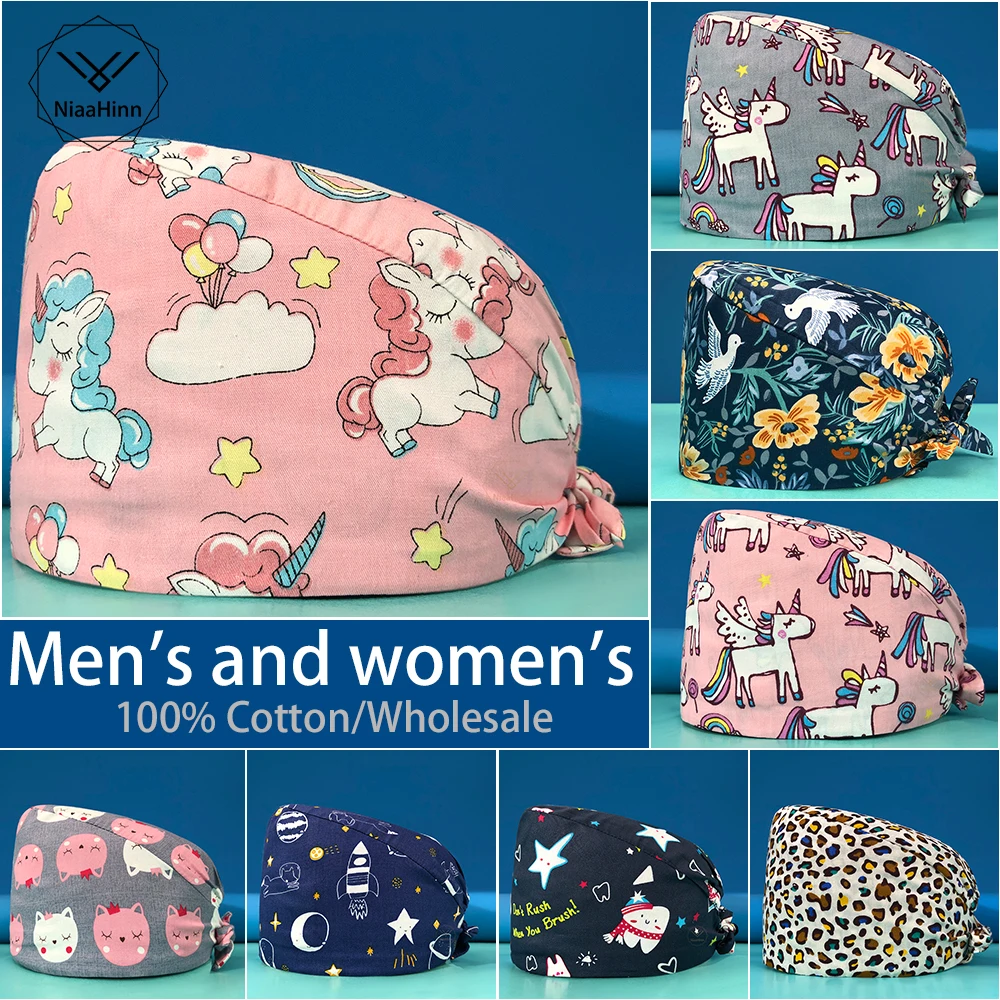 

Soft Cartoon Cute Women Scrub Cap Hygiene Dental Hospital Wholesale Sweat Absorption Nursing Beauty Institution Work Medical Cap