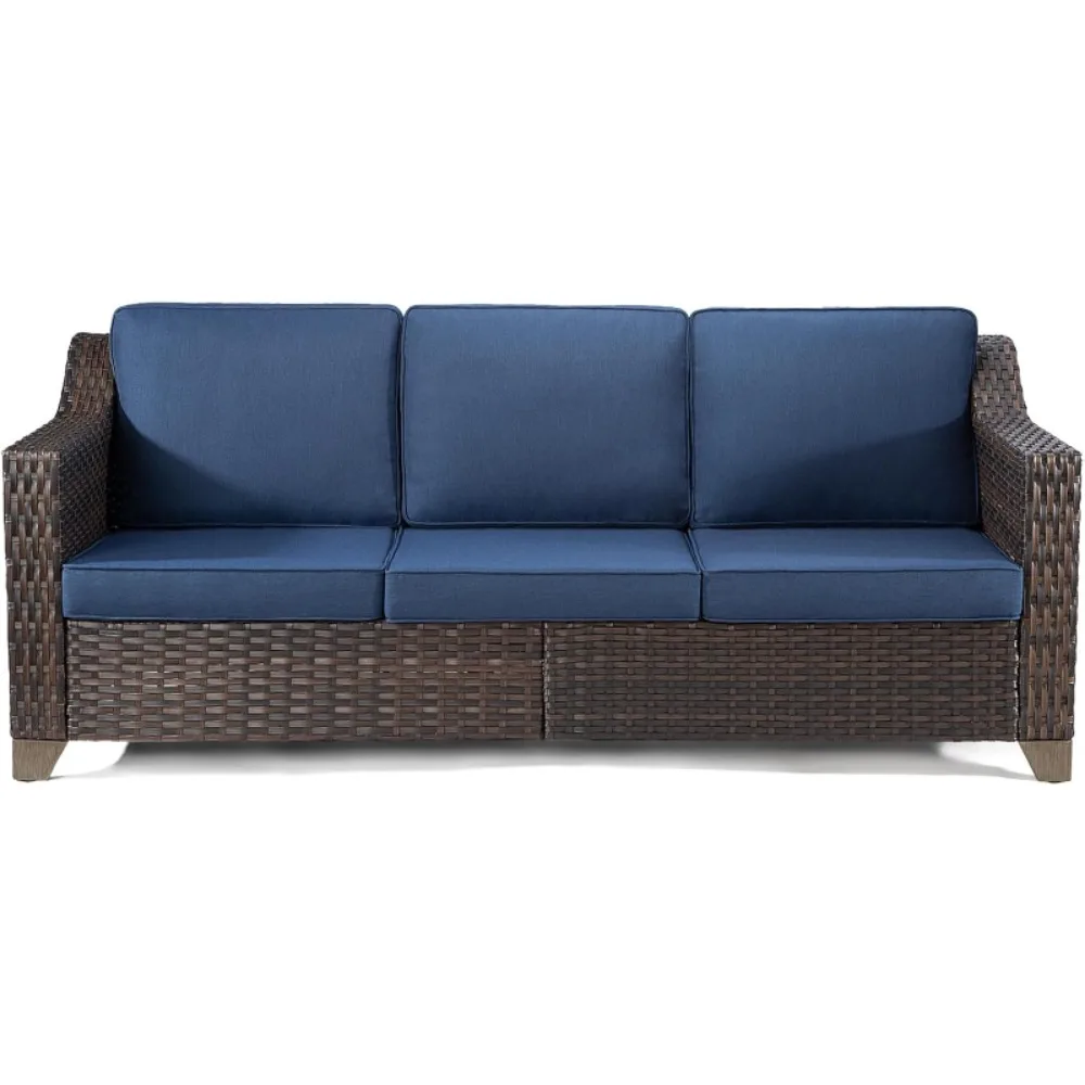 Patio Sofa, All Weather Outdoor Rattan Wicker 3-Seat Sofa High Back Couch with Premium Cushions for Garden Backyard Porch 4