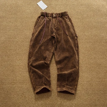 Heavy cotton corduroy casual pants for men in autumn and winter multi-pocket loose straight Japanese retro woodcutting pants