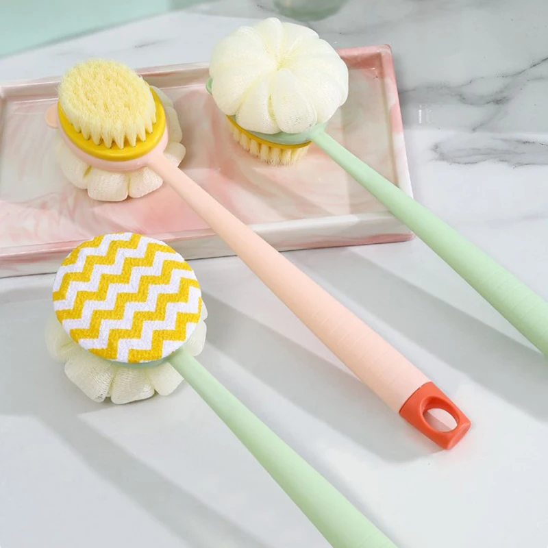 Double-Sided Soft Hair Massage Bath Brush Long Handle Back Rub Brush 2 In 1 Bath Brush With Bath Ball Double Side Scrub Brush 3