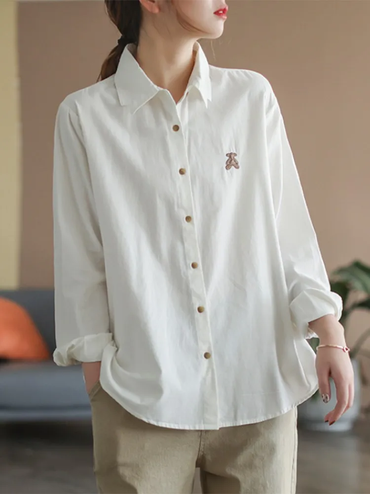 

Женская свободная рубашка с отложным воротником, Повседневная Однотонная рубашка с длинным рукавом, в Корейском стиле, модель M020 на осень, 2023