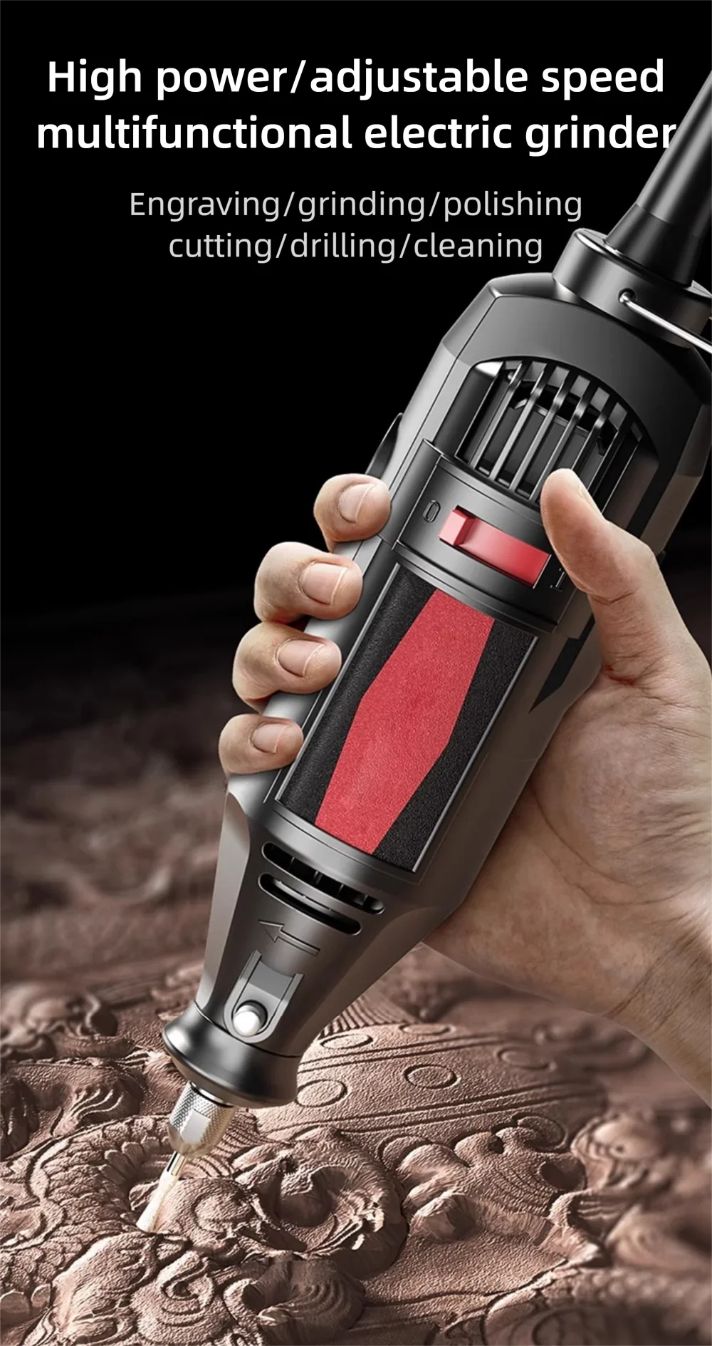 JH 220V High-Power Electric Grinder Small Handheld Jade Carving Polishing Artifa