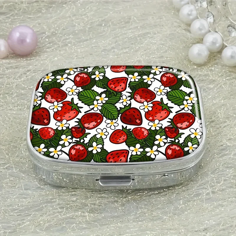 1 cute strawberry pill box 2 compartment pill boxes rectangular decorative box vitamin storage box for pocket purses