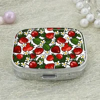 1 cute red strawberry pill box,2 compartment pill boxes,rectangular decorative box vitamin pill storage box, for pocket purses 2