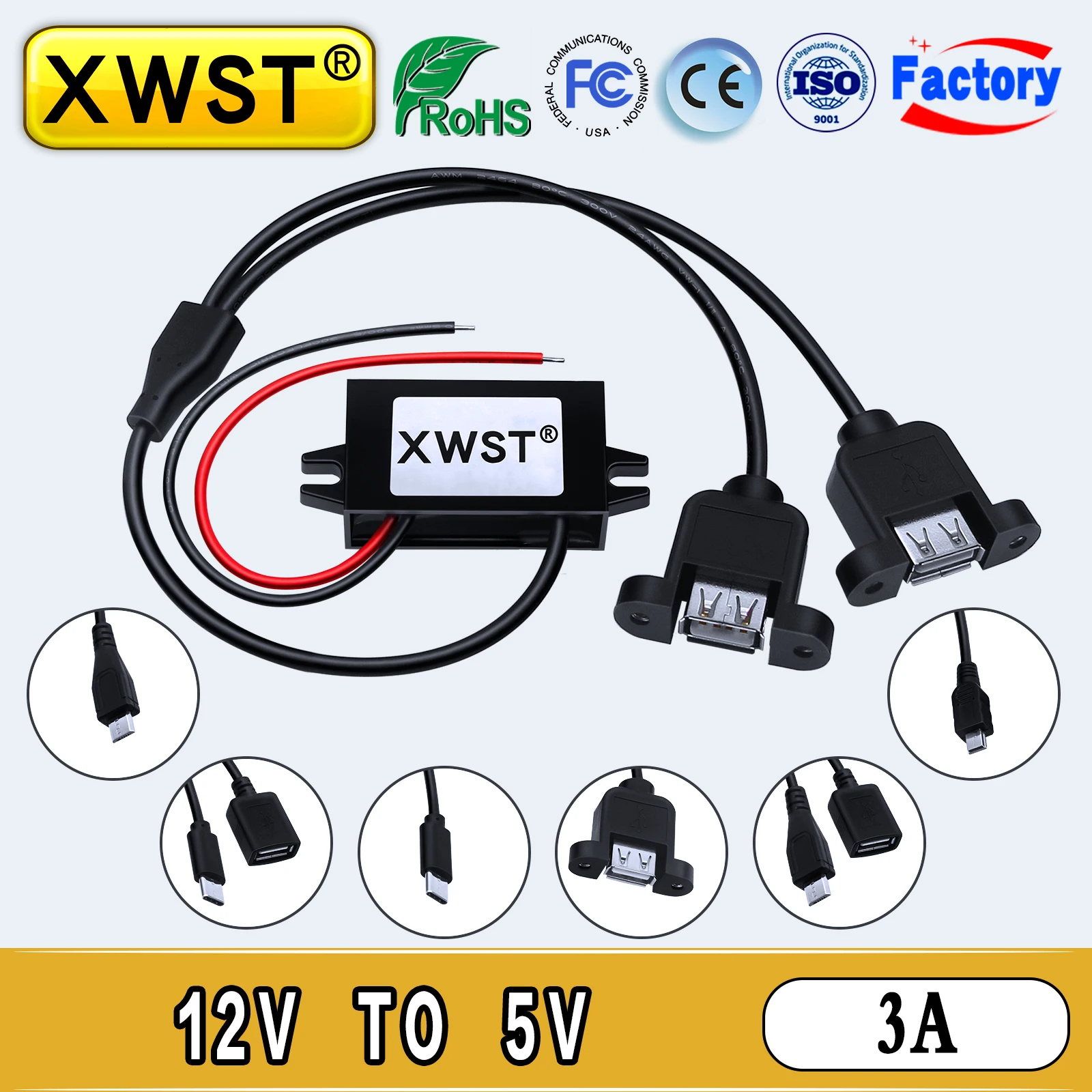 XWST DC DC 12V to 5V Step Down Converter 3A 15W Type-C Mini USB Buck Power  Supply Charger for Auto Car Motorcycle Bus Truck - AliExpress