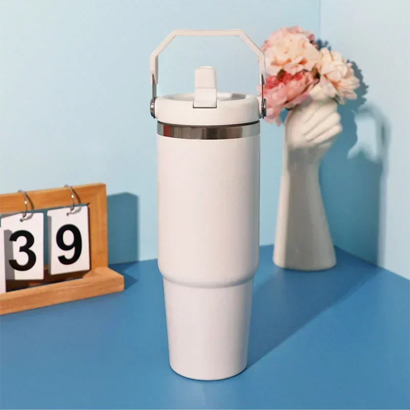 1pc Tumbler with Handle and Straw Lid for Home, Office or Car