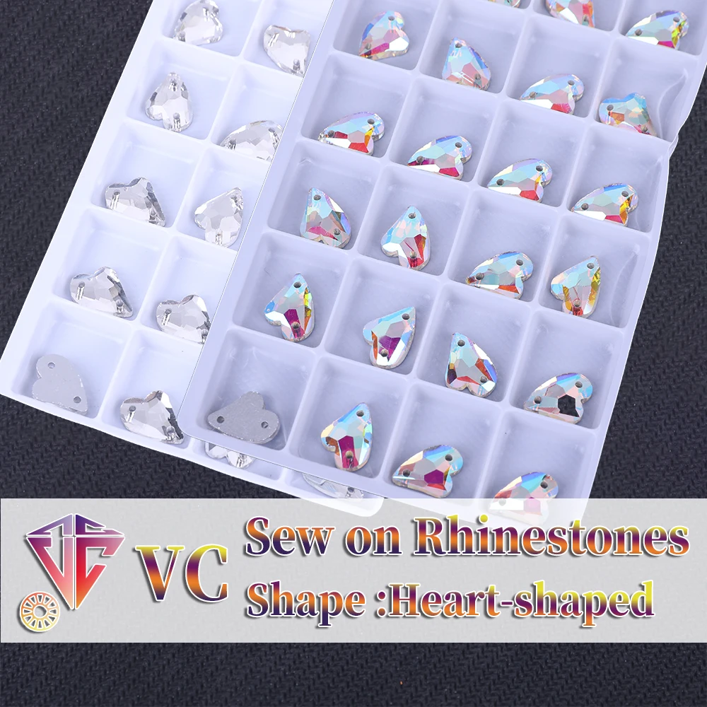 Nähen auf ab Strass herzförmige Flatback Glas kristalle für Kleidung Brautkleider alle für die Dekoration DIY