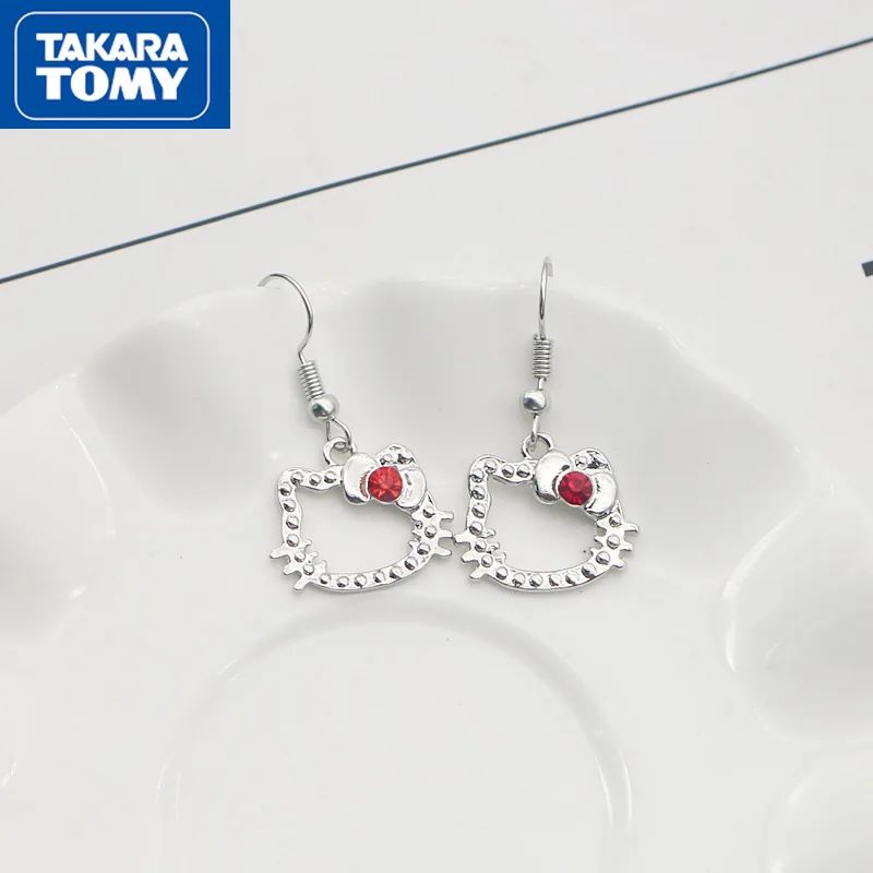 

TAKARA TOMY Ladies Hello Kitty Cartoon Diamond-studded Alloy Earrings Girls Sweet and Cute Hollow Hypoallergenic Earrings