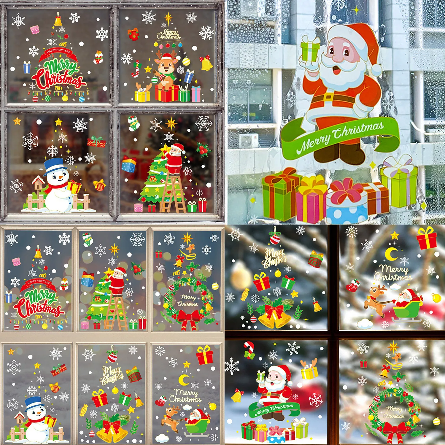 Christmas Decoration Window Stickers Cartoon Elk Santa Claus Snowman Xmas Mirror Stickers Merry Christmas Sticker New Year