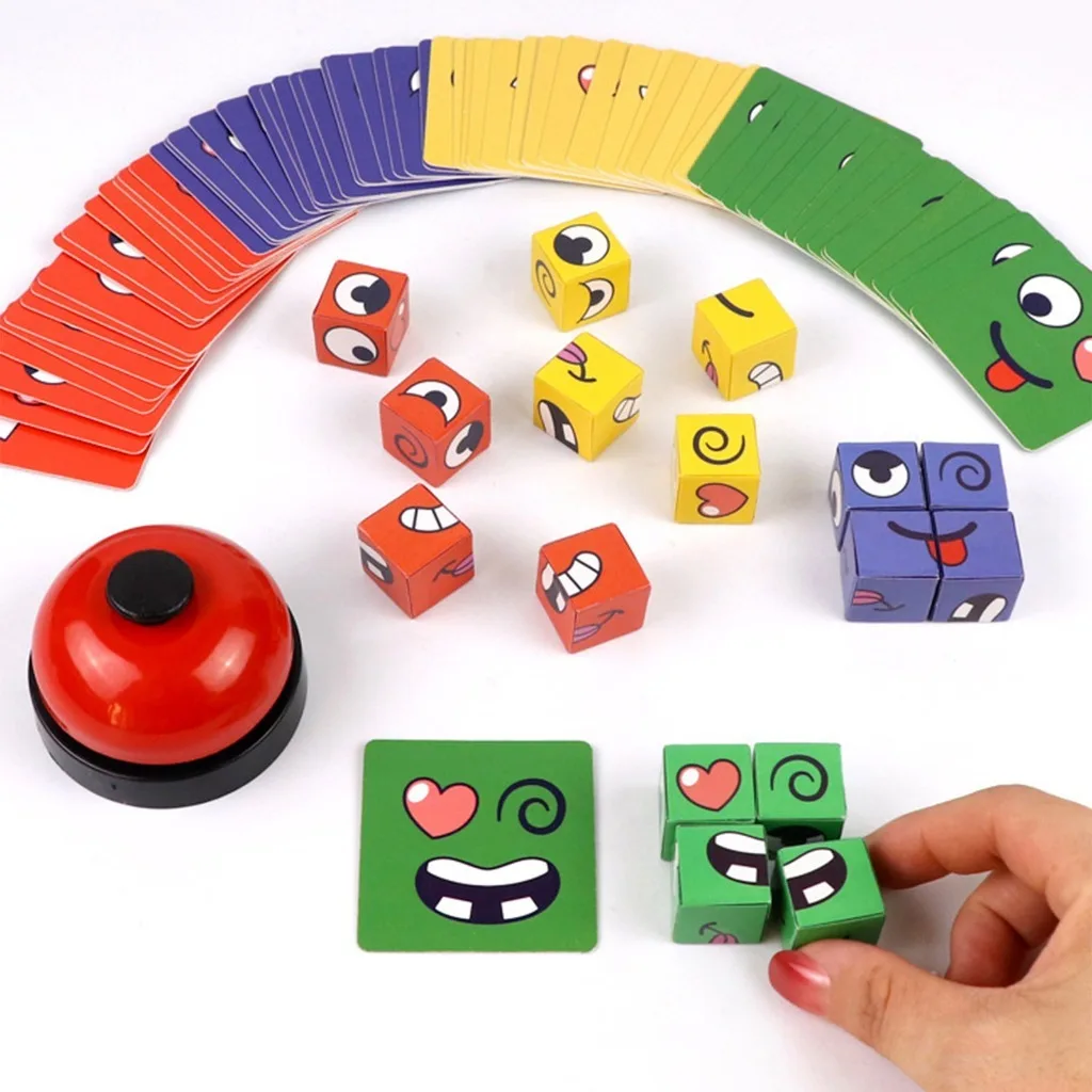 New Children's Facial Expression Changing Puzzle Building Blocks Children's Early Education Montessori Cube Tabletop Game Gifts 5