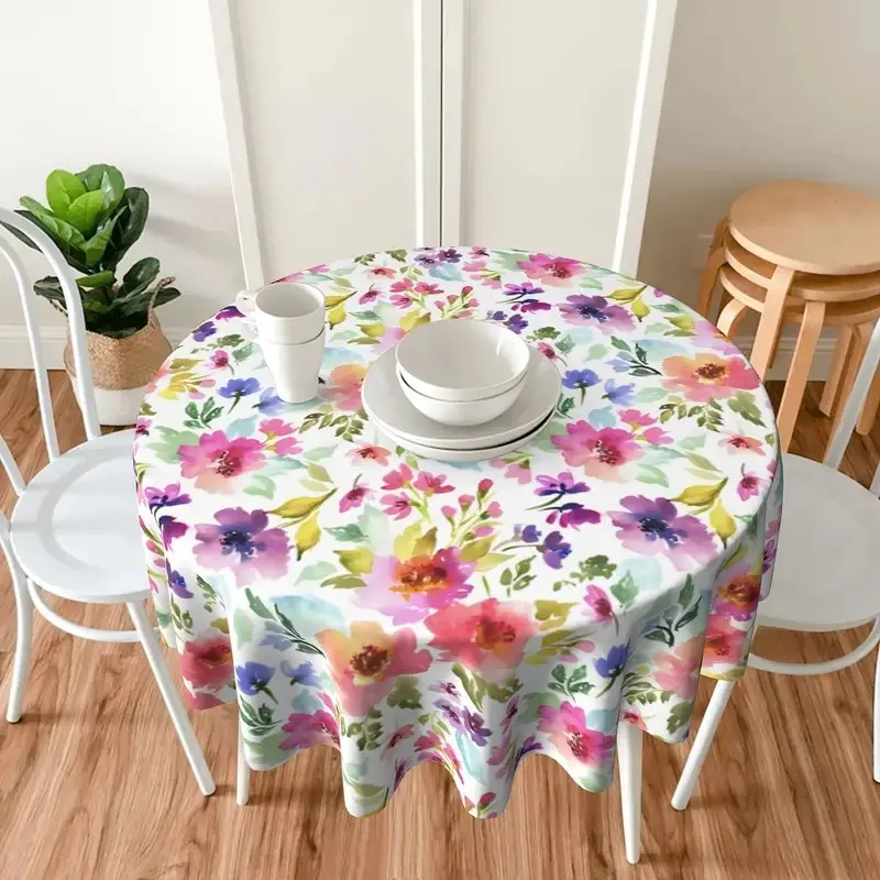 1PC Spring Summer Floral Round Tablecloth 60 Inch Summer Style Flower Table Clothes Multicolor Rustic Reusable Circle Table Co table cloth