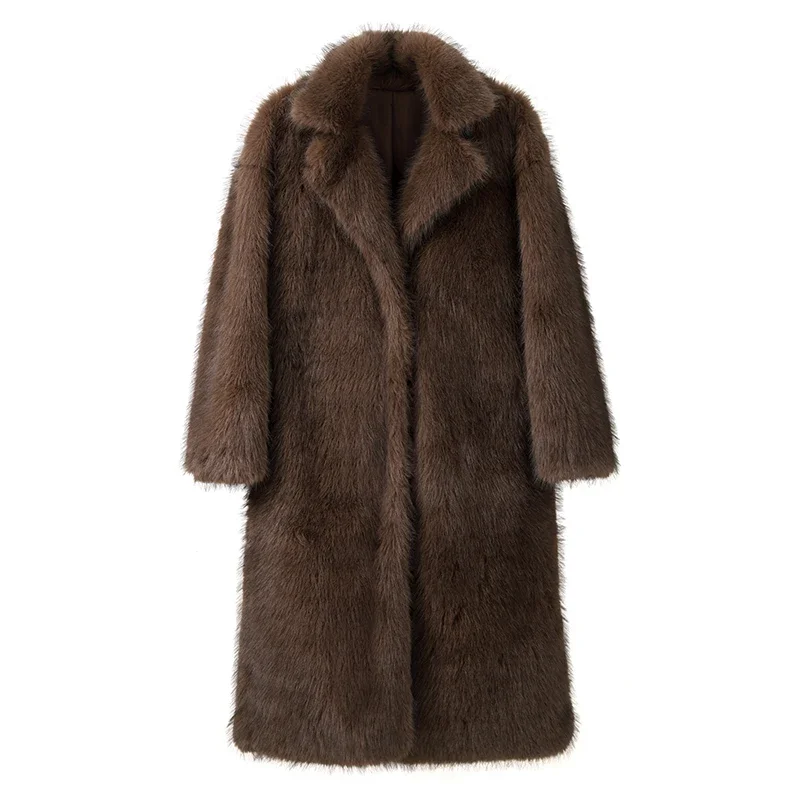 Vintage Long Faux Fox Fur Coat Women Winter Luxury Overcoat