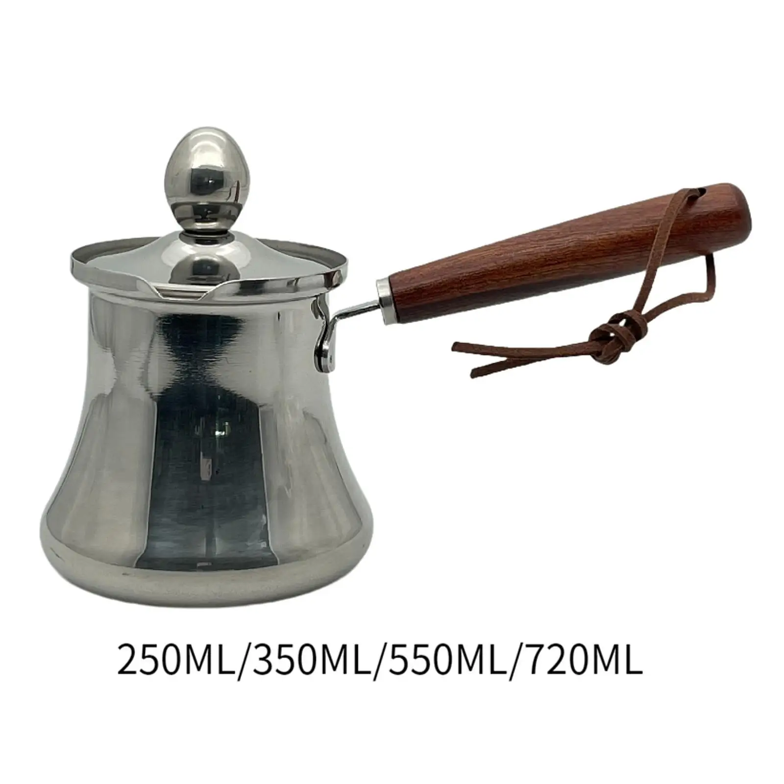 Turkish Coffee Pot Melting Pot with Lid with Wooden Handle with Spout Stovetop