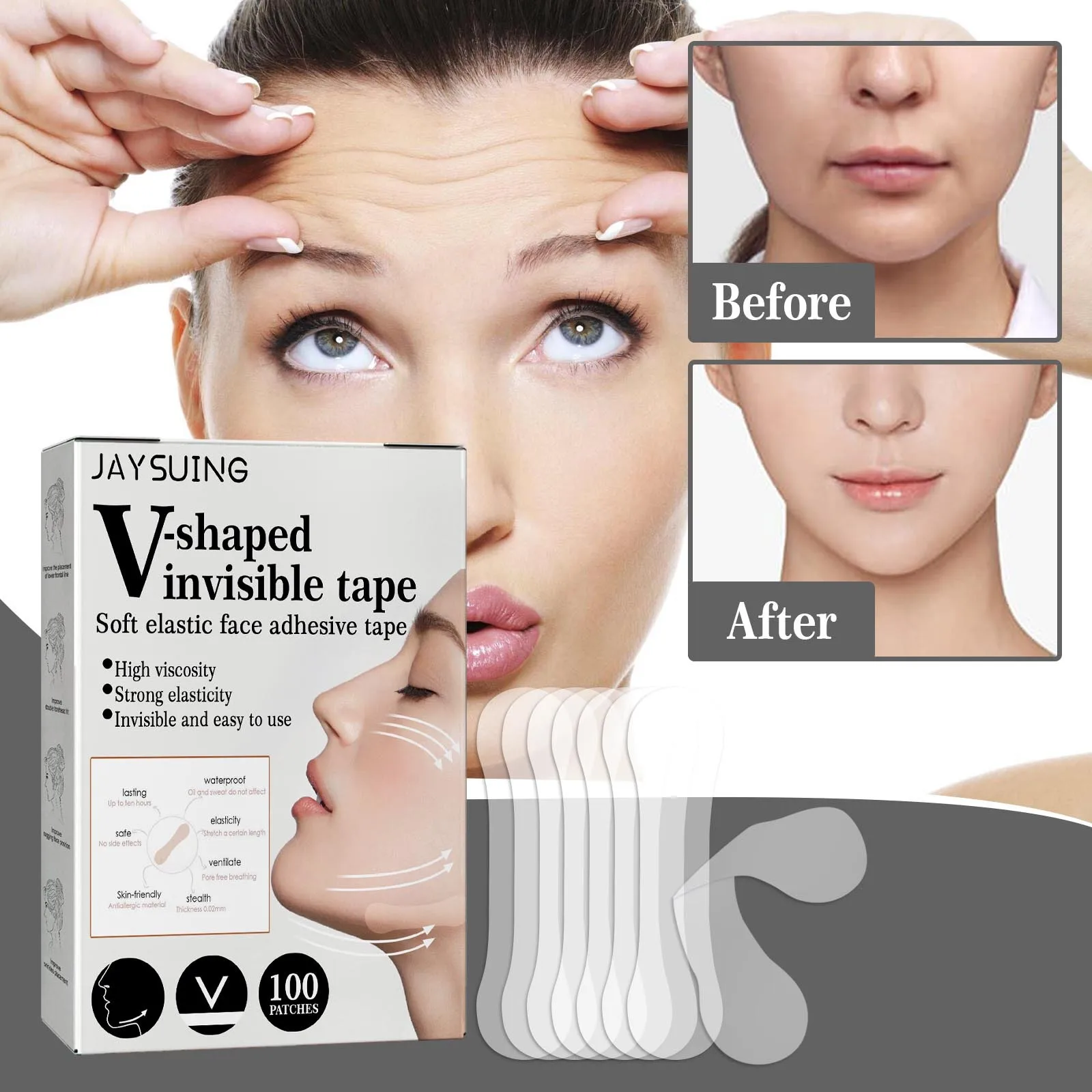 100pcs Facelift V-Shape Invisible Tape Thin Face Stickers Face Lift Tape Eye Chin Neck Lifting Makeup Facelifting Tool Wholesale facelift tape for face ultra thin comfortable v shaped facial lifting sticker waterproof elasticity double chin lift patch for