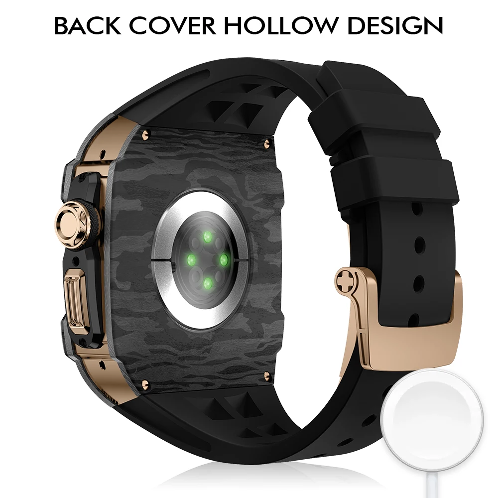 애플 워치 울트라 49mm 울트라 2 탄소 섬유 케이스, 럭셔리 패션 개조 키트, 보호 불소 고무 스트랩