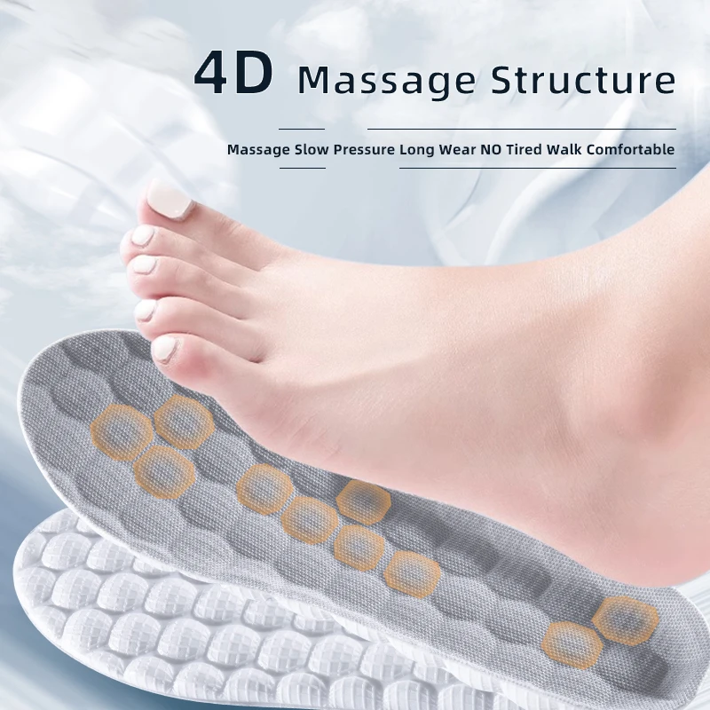 4D Orthopedic Sport Insoles Soft Breathable High-elasticity Shock Absorption Running Shoe Pad For Men Women Latex Massage Insol