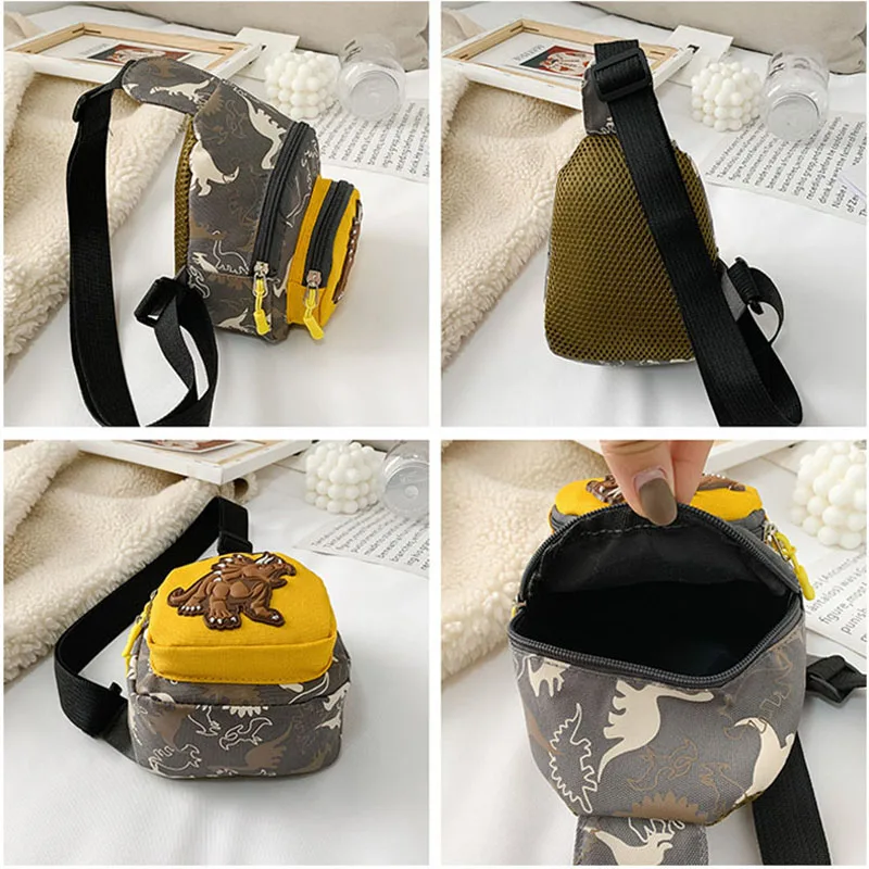 Kids Waist Bags Cartoon Dinosaur Print Outdoor Travel High Capacity Crossbody Zipper Bag Girl Boy Gift Children Chest Pouch Pack