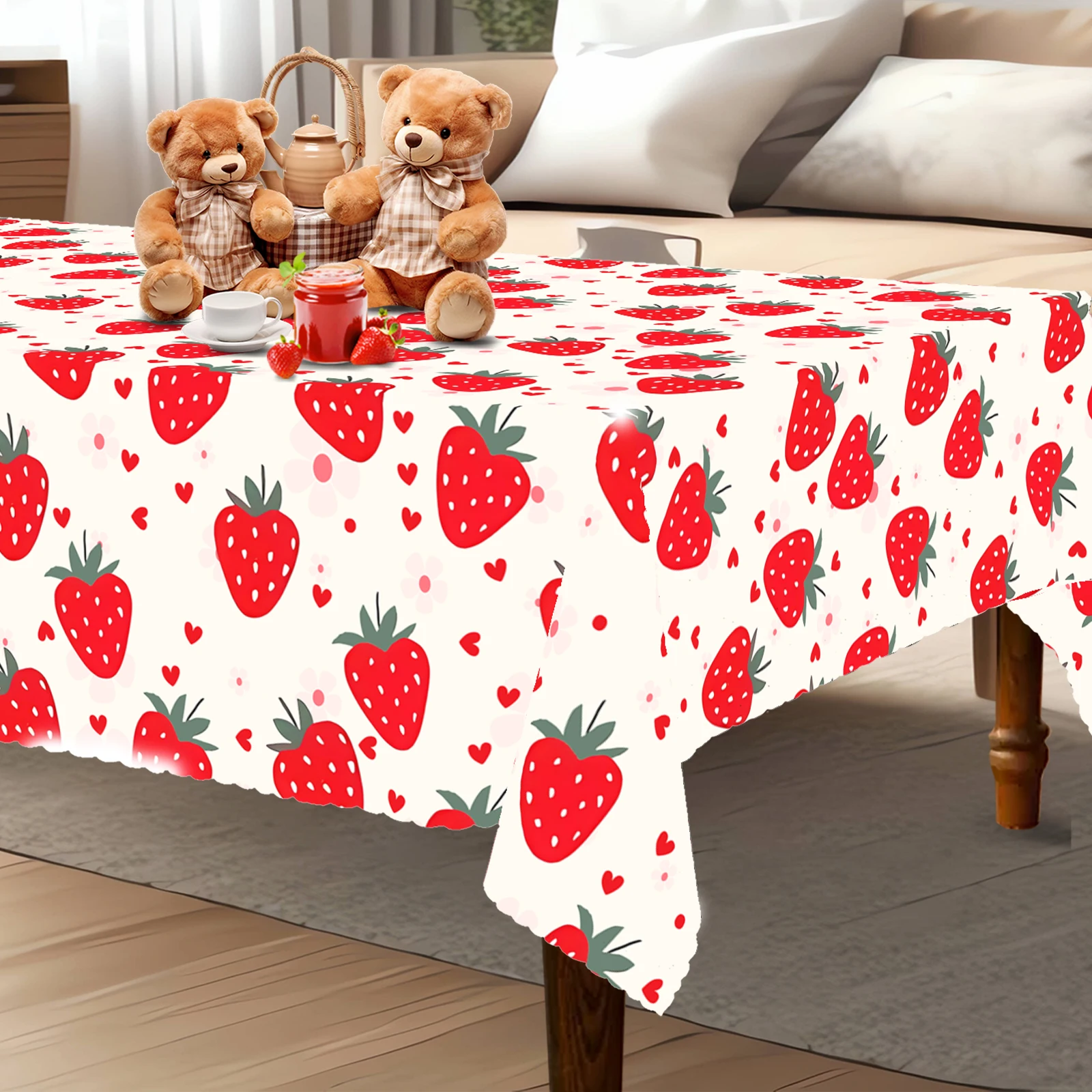 1 PC Vibrant Strawberry Rectangular Tablecloth-Perfect Decorative Home Kitchen, Party, Spring, Summer, and Holiday Celebration