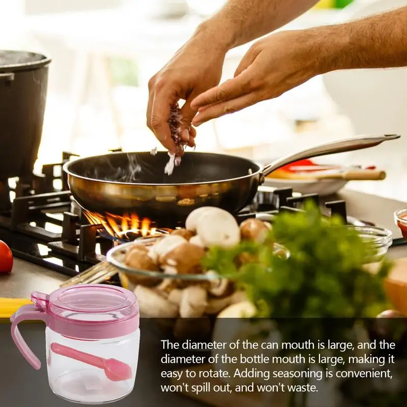 

Seasoning Box Large Capacity Salt Container Portable Clear Glass Seasoning Box Storage Push Lid Design kitchen accessories