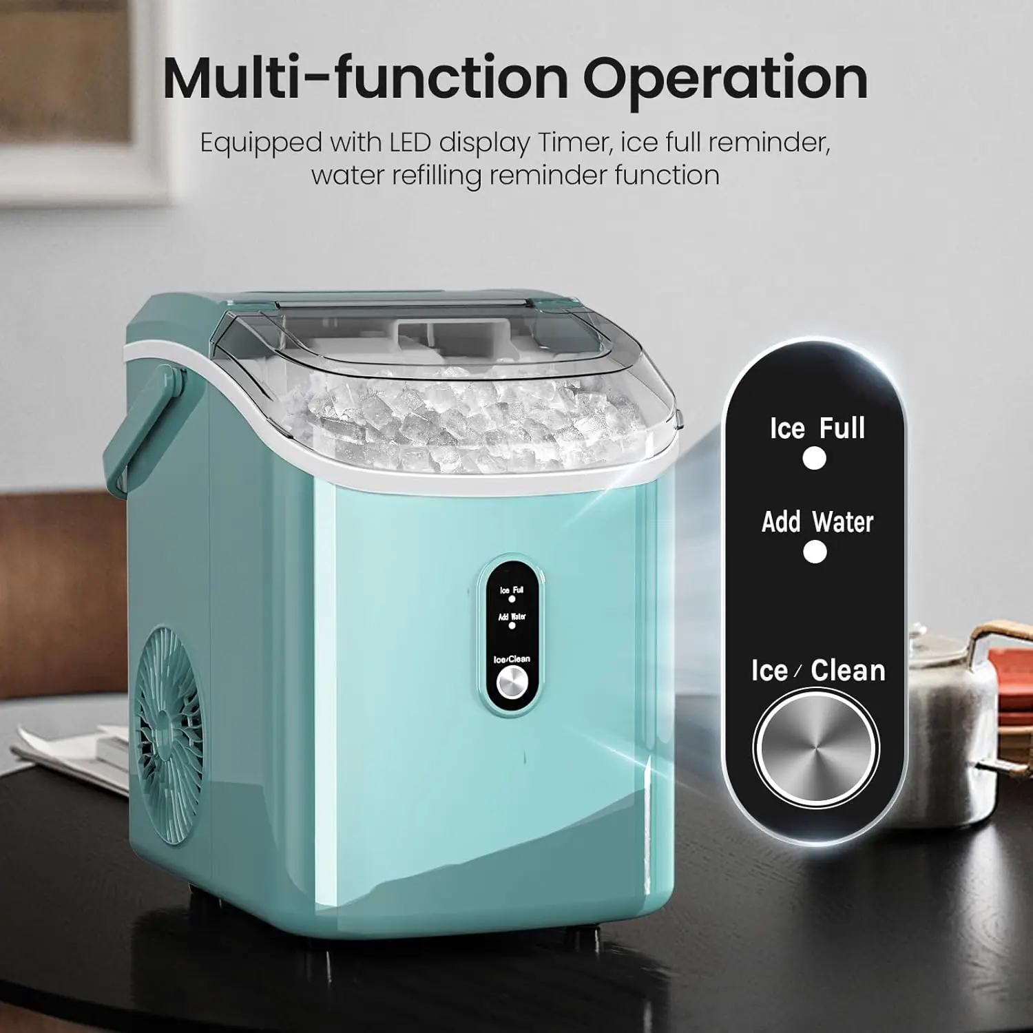 Nugget Ice Maker Countertop,35lbs/24H,Portable Pebble Ice Machine with Handle,Self-Cleaning Function,Pellet Maker for Home