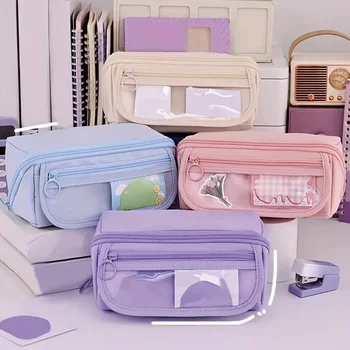 Astuccio Portamatite di Grande Capacità - Organizzatore da Scrivania Multi-Scomparto per Materiale Scolastico e da Ufficio (Rosa/Viola/Nero)